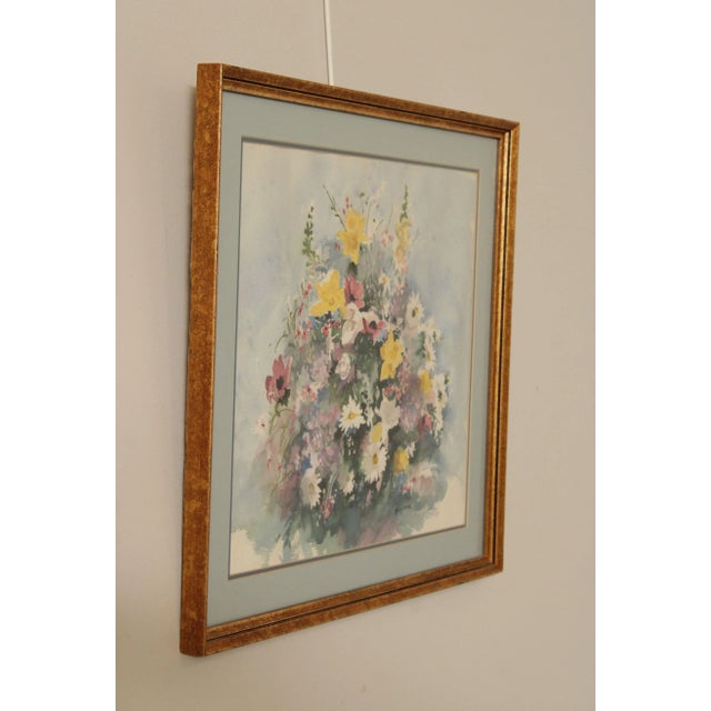 Abstract David L. Frame Floral Watercolor Painting, Custom Framed For Sale - Image 3 of 13