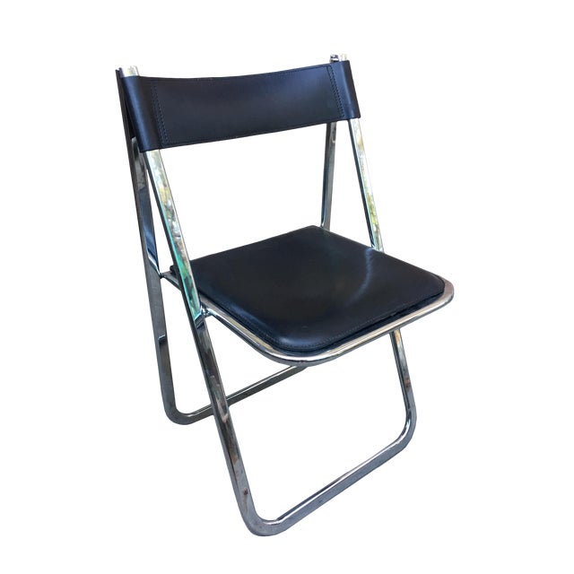Tamara Black Leather & Chrome Folding Chair by Arrben Chairish