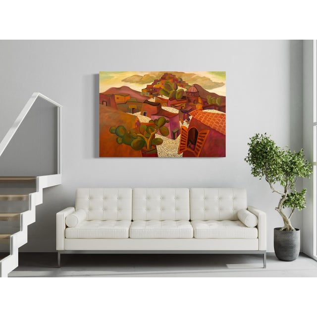 Textile Marc Zimmerman "Cobbled Village" Oil Painting, Mediterranean Aerial View, Terracotta Rooftops, Warm Earth Palette, Contemporary Art West Coast For Sale - Image 7 of 8