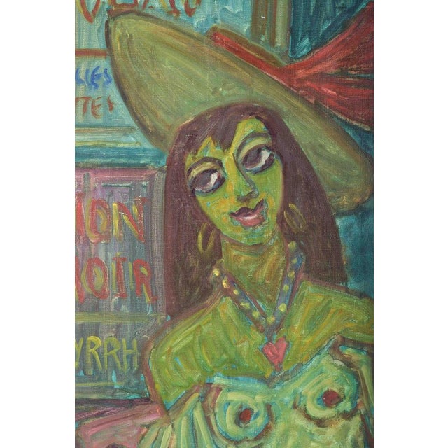 Erik Larsen. Oil on canvas Portrait of a woman with a hat in a bar. Artist: Erik Larsen Title: Unknown (portrait of a...