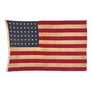 Large Vintage Cotton American Flag With 48 Embroidered Stars For Sale