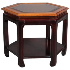 Chinese Style Hexagonal Mahogany, Walnut and Cane Top End Stand, Circa 1920