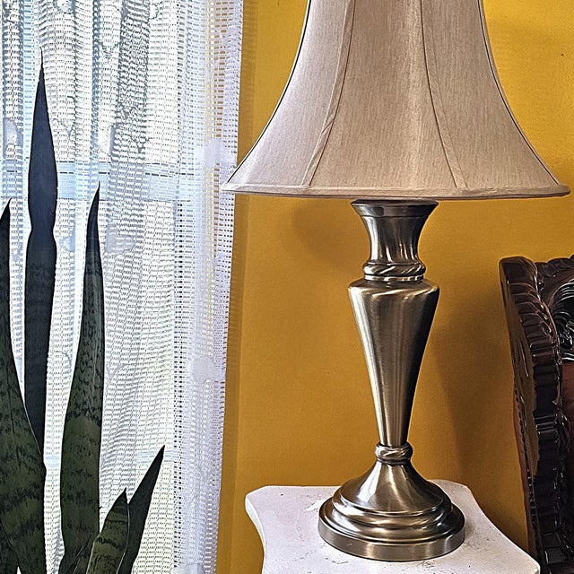 Pair of Vintage Stiffel Brushed Brass Table Lamps With Original Markings, Hollywood Regency Style For Sale - Image 9 of 18