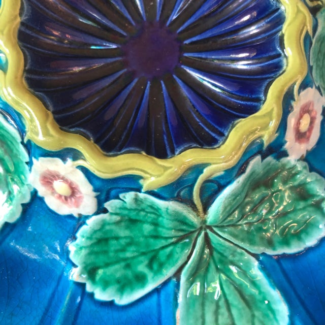 Aqua 1875 Worcester English Majolica Strawberry Plate For Sale - Image 8 of 11