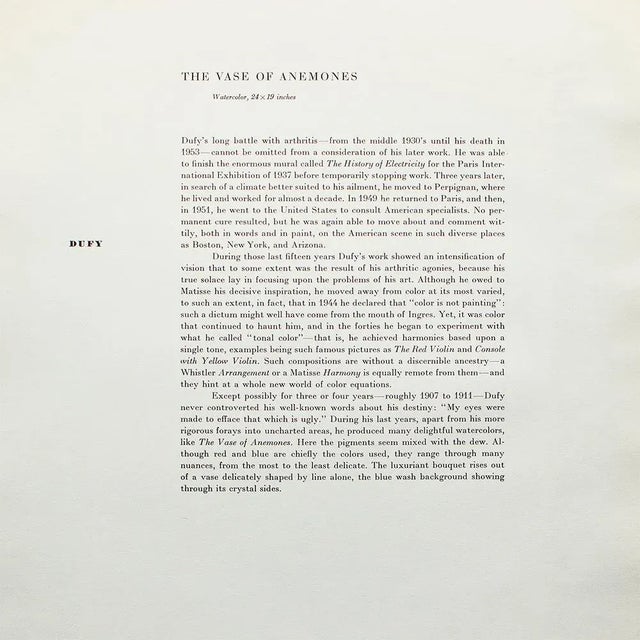 1950s After Raoul Dufy "The Vase of Anemones", First Edition Swiss Full-Color Print For Sale In Dallas - Image 6 of 9