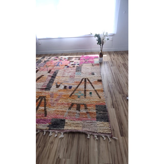 Contemporary Pink Turquoise Patchwork Wool Moroccan Rug For Sale - Image 13 of 17