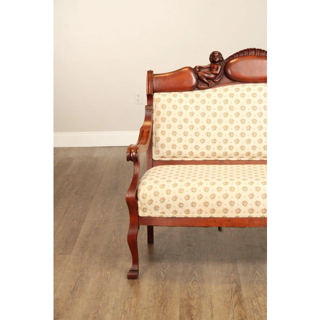 Wood Antique Victorian Figural Carved Frame Settee For Sale - Image 7 of 12