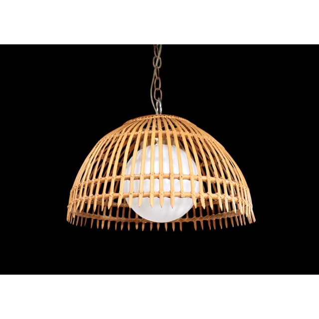 Mid-Century Modern Mid Century Bamboo Chandelier Hanging. Dome Light Fixture C. 1970's For Sale - Image 3 of 9