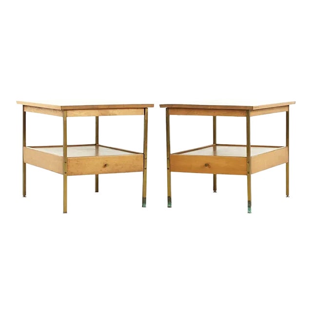 Milo Baughman for Murray Mid Century Maple and Brass Nightstands - Pair For Sale