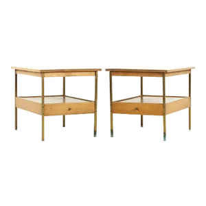 Milo Baughman for Murray Mid Century Maple and Brass Nightstands - Pair