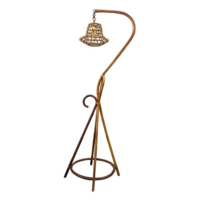 Rattan and Bamboo Floor Lamp, Italy, 1950 For Sale