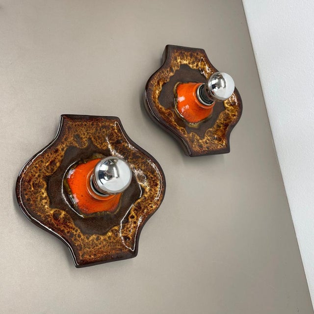 Red Fat Lava Ceramic Wall Lights from Hustadt Leuchten, Germany, 1970s, Set of 2 For Sale - Image 8 of 18