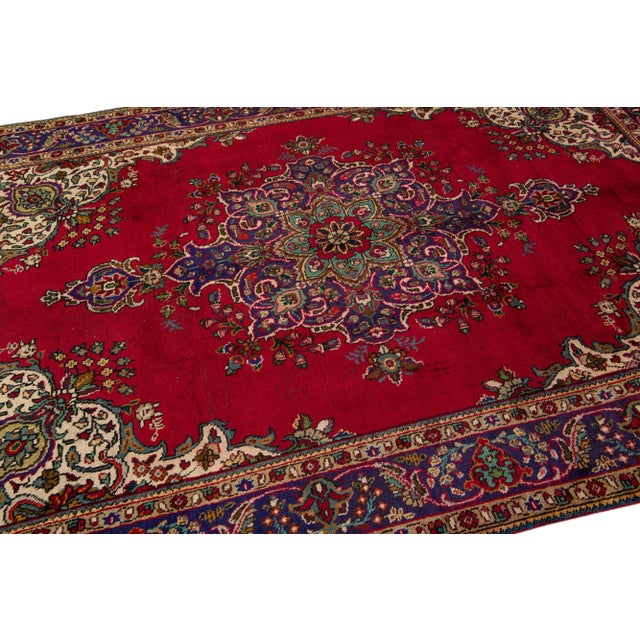 1960s Vintage Persian Tabriz Handmade Medallion Red Wool Rug For Sale In New York - Image 6 of 7