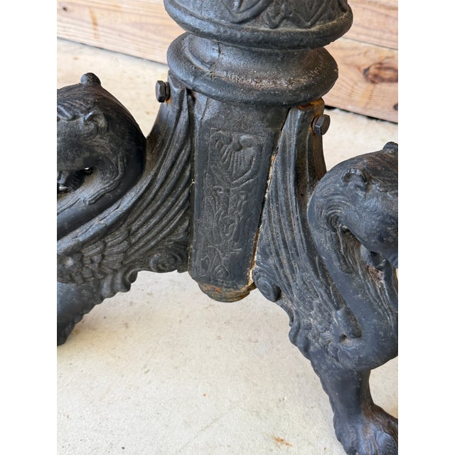 Late 19th Century Monumental Antique Cast Iron Figural Neoclassical Griffin Garden Pedestals or Jardinieres, 19th Century-Pair For Sale - Image 5 of 12