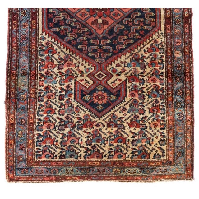 1900-1910s Ivory Navy Light Blue Persian Tribal Malayer Rug For Sale - Image 4 of 5