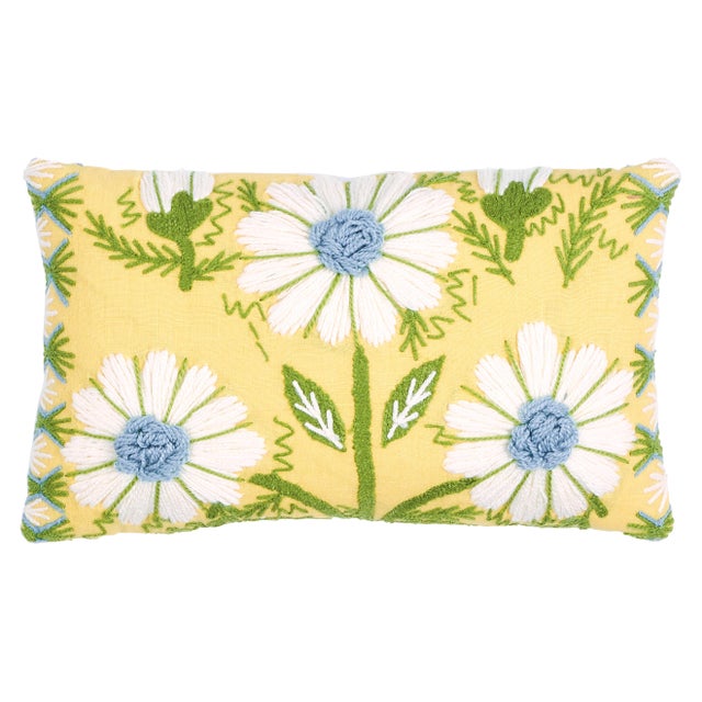 Textile Schumacher Marguerite Embroidery Pillow in Buttercup For Sale - Image 7 of 7