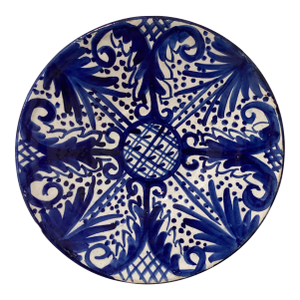 Antique Andalusian Ceramic Blue & White Glaze Wall Plate From Fajalauza (Granada) Spain