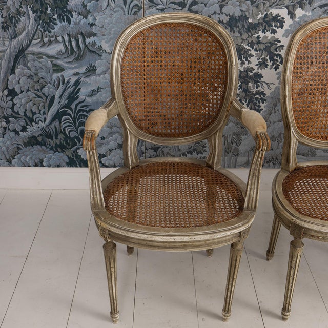 Set of Eight 19th C. French Louis XVI Oval Back Cane Chairs in Original Paint For Sale - Image 13 of 18