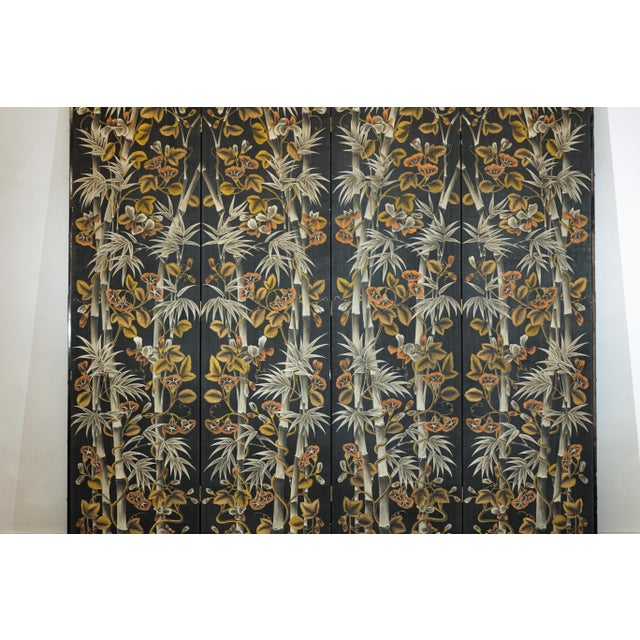 Brown Vintage Chinese Four-Panel Screen with Bamboo and Floral Motifs For Sale - Image 8 of 18