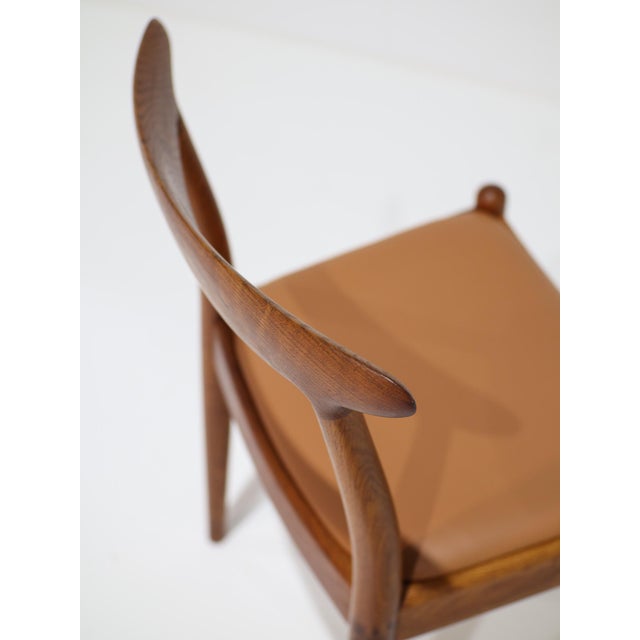 Brown W1 Chair in Oak and Leather by Hans J. Wegner for C.M. Madsen, 1950s For Sale - Image 8 of 13