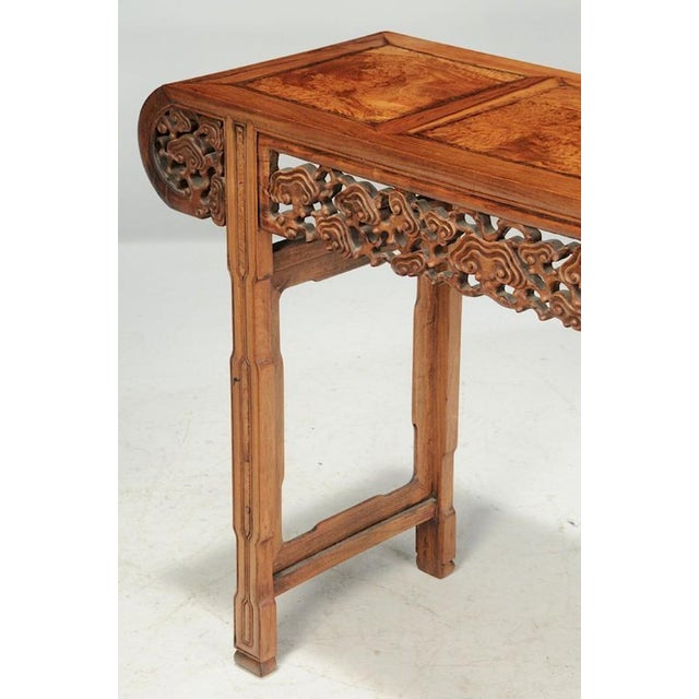 Asian Early 20th Century Carved Rosewood and Burlwood Side Table For Sale - Image 3 of 7
