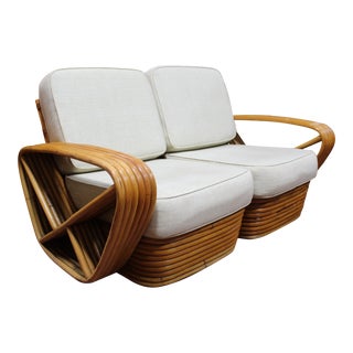 1940s Vintage Paul Frankl Bamboo Rattan Pretzel Art Deco 2 Seat Sofa For Sale