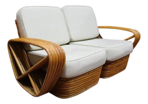 1940s Vintage Paul Frankl Bamboo Rattan Pretzel Art Deco 2 Seat Sofa