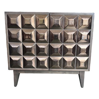 West Elm Limited Edition Hand-Glazed Tile Cabinet, Bronze Geometric Front For Sale
