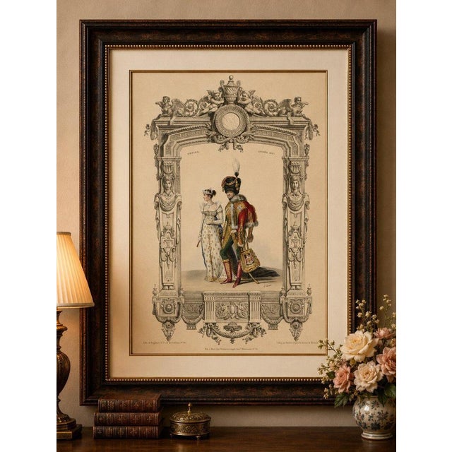 Title: french first empire court costume lithograph, 1807 – published 1847 : a beautifully hand-colored french lithograph...