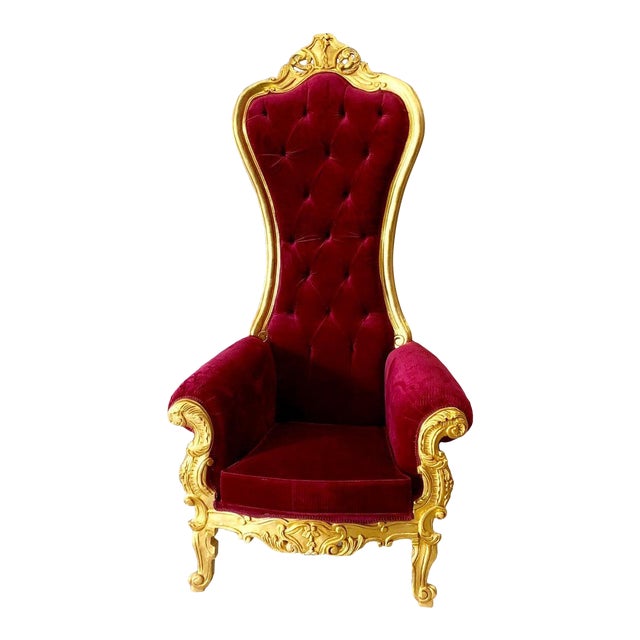 Red Velvet Baroque Style Tufted Throne Chair Chairish