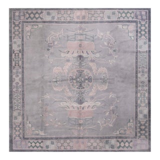 Phenomenal Gray and Purple Mauve Color With Floral Design Antique Chinese Nepal Rug For Sale