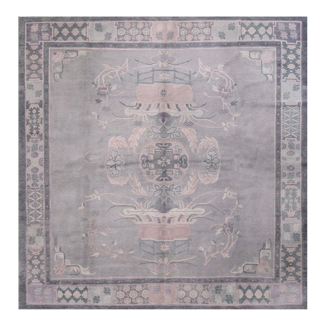 Phenomenal Gray and Purple Mauve Color With Floral Design Antique Chinese Nepal Rug For Sale