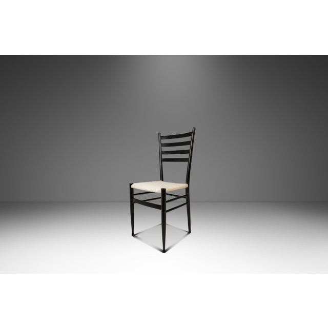 Black Set of Twelve (12) Mid-Century Italian Modern Bespoke Ebonized High-Back Dining Chairs in White Bouclé After Gio Ponti, Italy, C. 1960's For Sale - Image 8 of 17