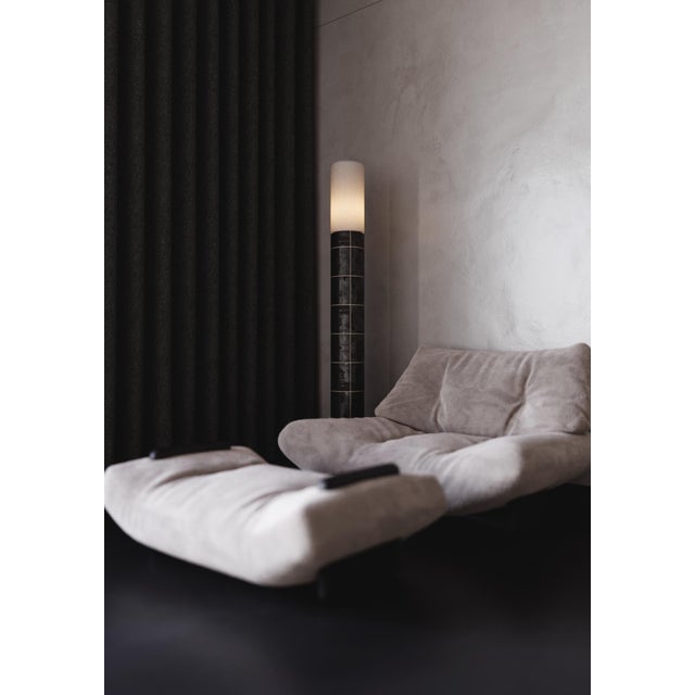Handcrafted Ceramic Floor Lamp in With Linen Cylinder Lampshade in Gasoline Gloss Glaze For Sale - Image 6 of 6