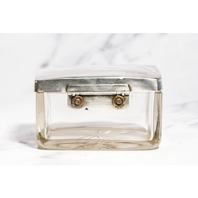 Lovely Antique German Art Deco Crystal Jewelry Box Julius Herz 800 Silver Dressing Table Box For Sale - Image 9 of 13