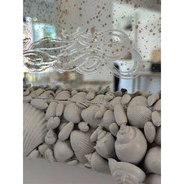 Vintage Coastal Shell-Encrusted Mirror With Antiqued Glass For Sale - Image 11 of 13