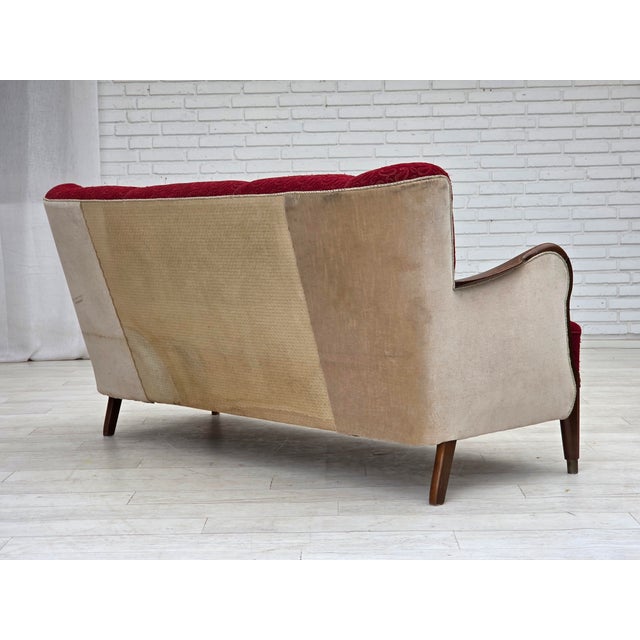 1950s Danish 3-Seater Sofa in Red/Beige Furniture Wool, 1950s For Sale - Image 5 of 18