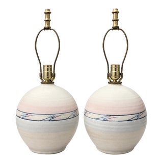 Pair of 1980s Postmodern Blush and Blue Studio Pottery Lamps For Sale