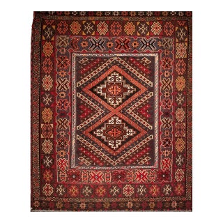 Vintage Afghan Baluch Tribal Area Rug in a Near-Square Size in Red, Blue, Brown For Sale