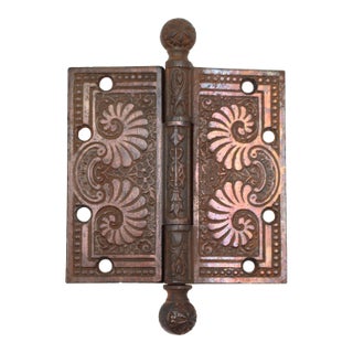 Antique Victorian 4.5 X 4.5 In. Copper Plated Cast Iron Door Hinge For Sale