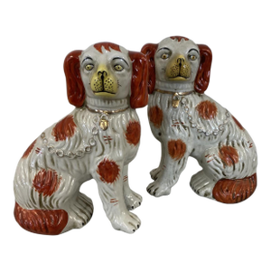 Pair of Late 19th Century Gray Staffordshire Terrier Figurines