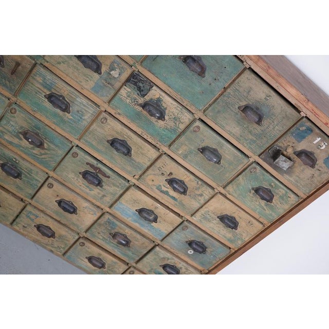 Large Industrial French Painted Pine Hardware Store Cabinet, 1950s For Sale - Image 10 of 18