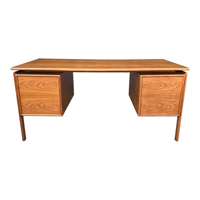 1960s Danish Modern Teak Floating-Top Desk With Pedestal Base and Drawers For Sale - Image 10 of 12