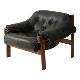 Percival Lafer "Mp-41" Leather and Rosewood Chair in Black Leather, 1960's For Sale