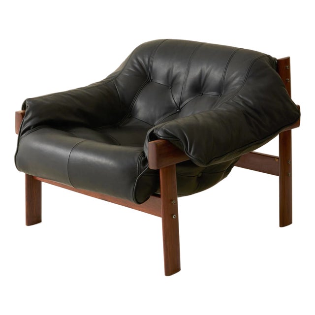 Percival Lafer "Mp-41" Leather and Rosewood Chair in Black Leather, 1960's For Sale