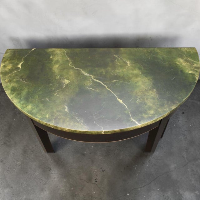Mid-Century Italian Demilune Faux Marble Black & Lacquer Console Table ...