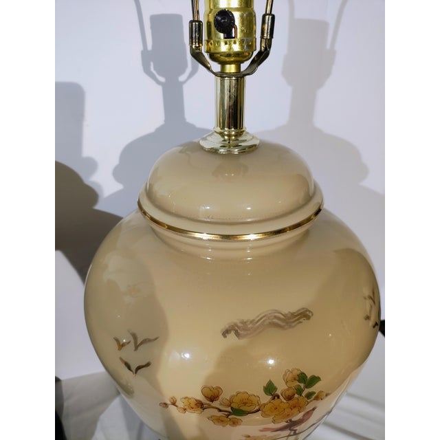 Rewired 1960s Pair of Asian Table Lamps With Floral and Bird Motif For Sale In Sacramento - Image 6 of 11