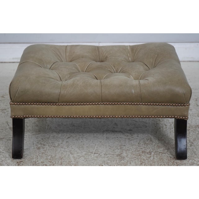 Green Tufted Leather Lounge Chair W. Ottoman For Sale - Image 15 of 18