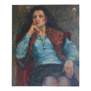 Antique Oil Painting: Young Woman Portrait by Ukrainian Artist Nikolenko 53-42 For Sale