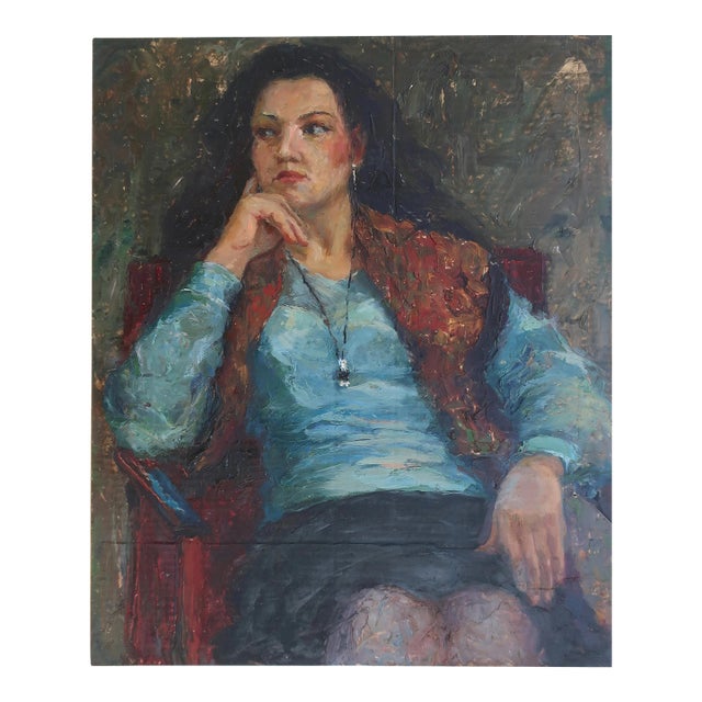Antique Oil Painting: Young Woman Portrait by Ukrainian Artist Nikolenko 53-42 For Sale
